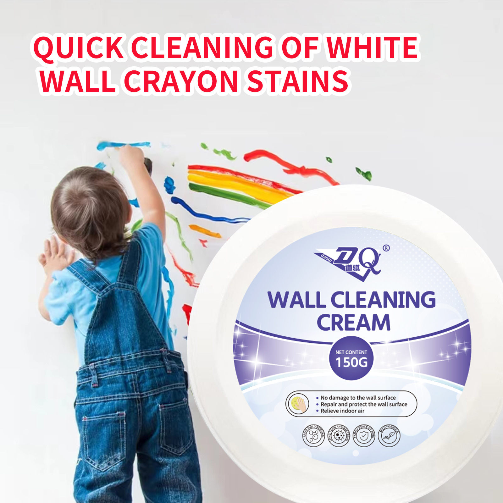 Wall Stain Remover Paste – Non-Abrasive, Universal for Painted Walls, Tiles & Furniture | Removes Scuffs, Marker, Grease – 100ml with Microfiber Cloth