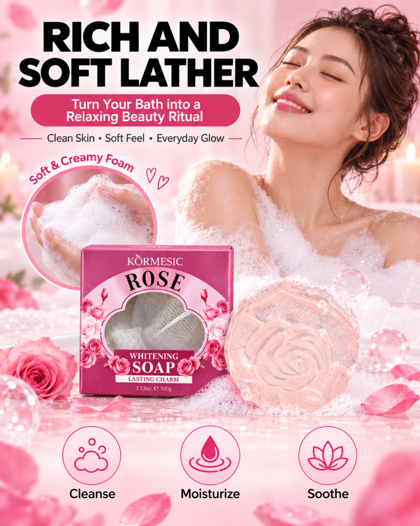 Rose soap with rich creamy lather for a relaxing daily bathing and cleansing routine
