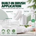 Close-up of the built-in brush, foam dispenser and protective cap on a 200 mL shoe cleaner bottle