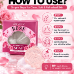 How to use rose soap: wet skin, create lather with the mesh, gently cleanse and rinse thoroughly