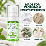 Fabric fragrance spray for clothing and everyday fabrics, illustrated with shirts, jackets, scarves and fabric bags