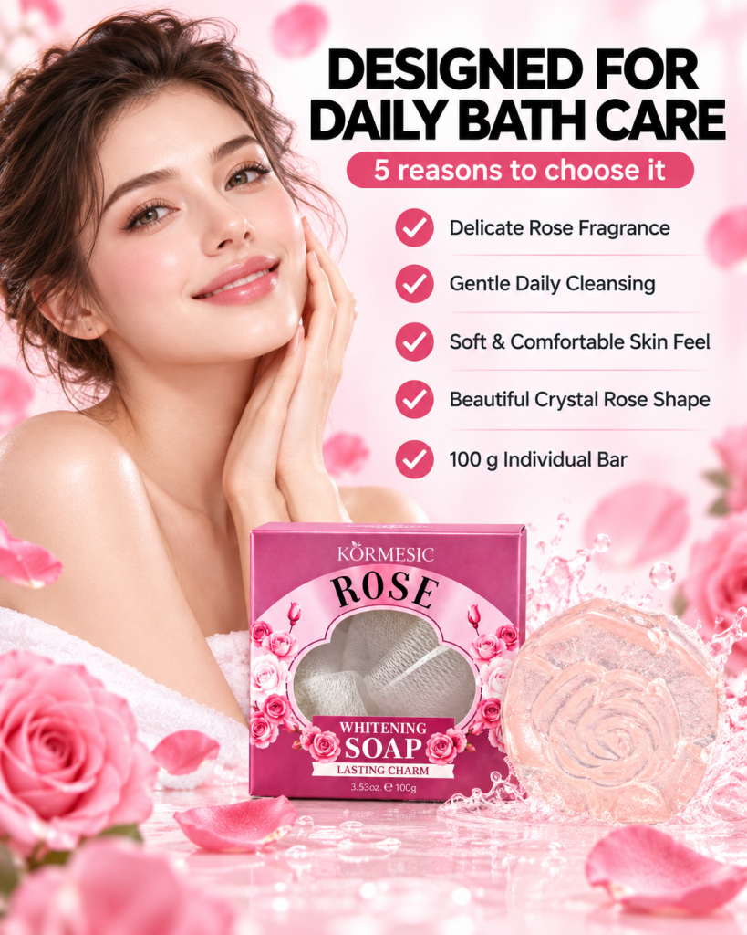 Rose soap for daily bath care with a delicate floral fragrance, gentle cleansing and a soft skin feel