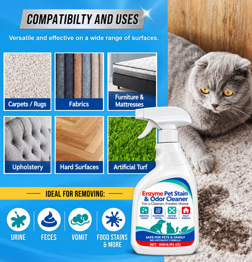 06. Enzyme pet stain and odor cleaner for carpets, rugs, fabrics, mattresses, upholstery and hard surfaces