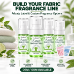 Private label fabric fragrance spray bottles showcasing OEM ODM manufacturing, custom labels and fragrance options