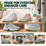 200 mL sneaker cleaning foam for white sneakers, canvas shoes, athletic shoes and rubber midsoles, with home care and travel use examples
