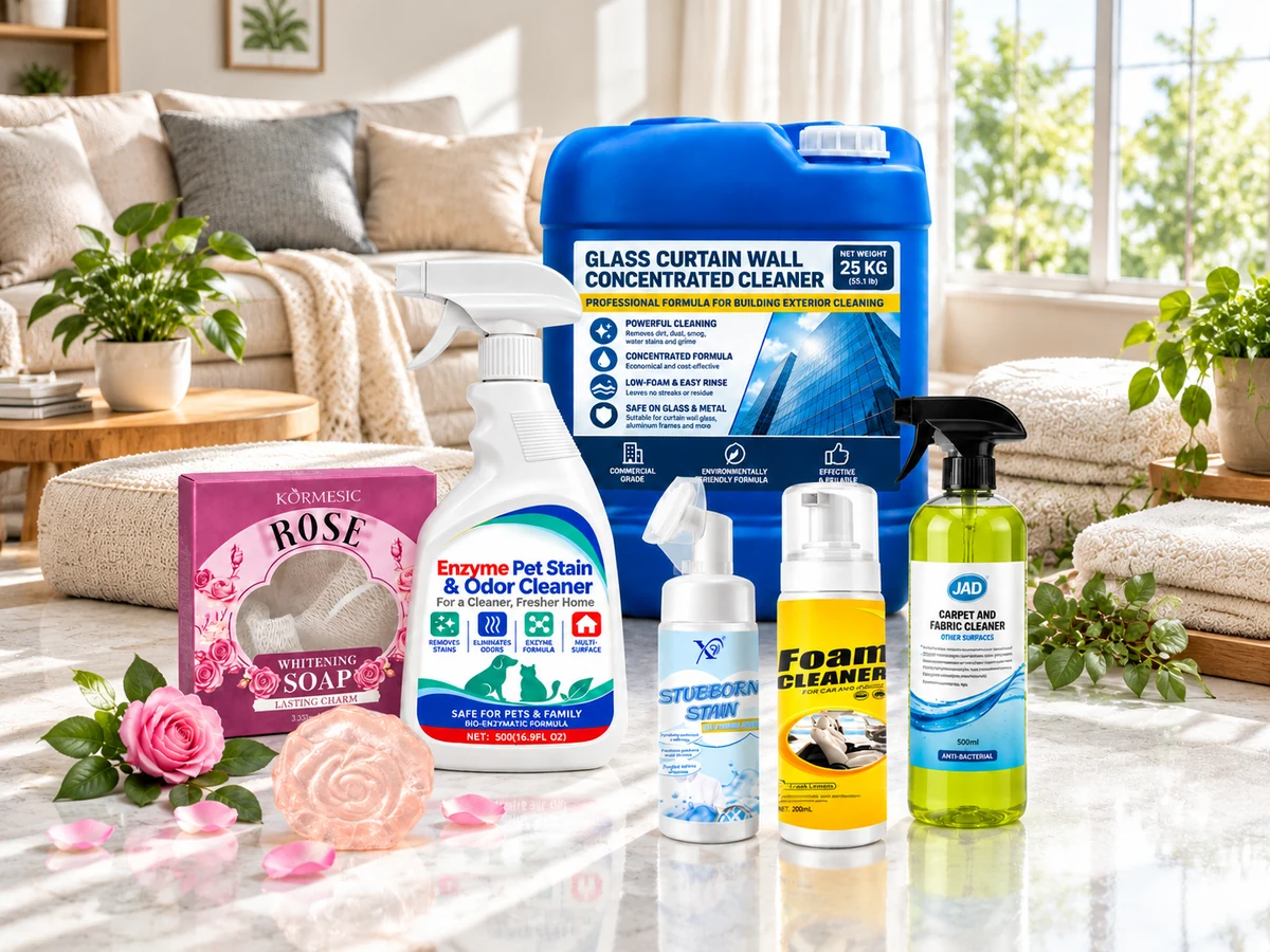 Specialty cleaning product group with pet stain and odor cleaner stain remover foam cleaner and concentrated glass cleaner