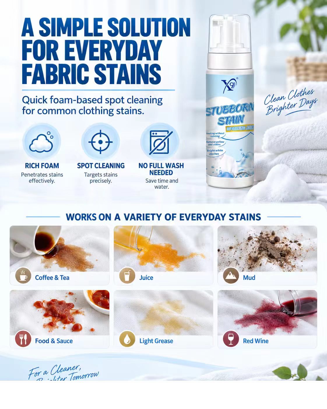Fabric stain remover suitable for cotton polyester denim canvas nylon and cotton blends
