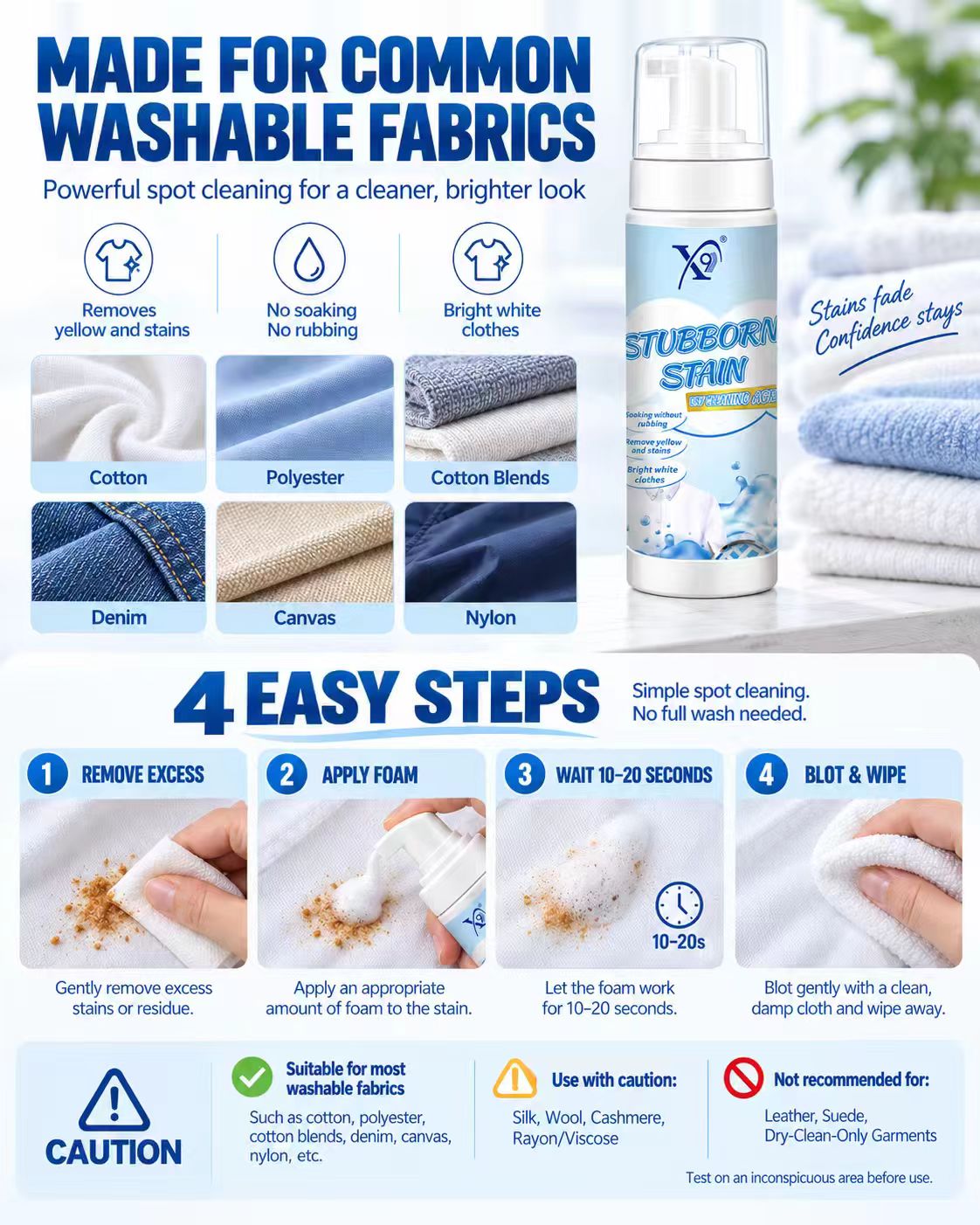 Foaming fabric stain remover for everyday spot cleaning without a full wash