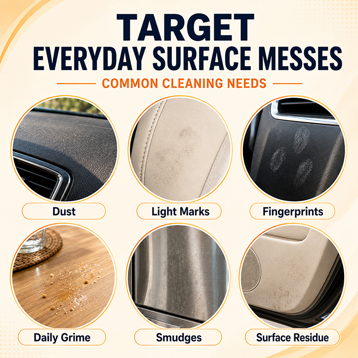 Multi-purpose foam cleaner for dust fingerprints light marks grime and surface residue