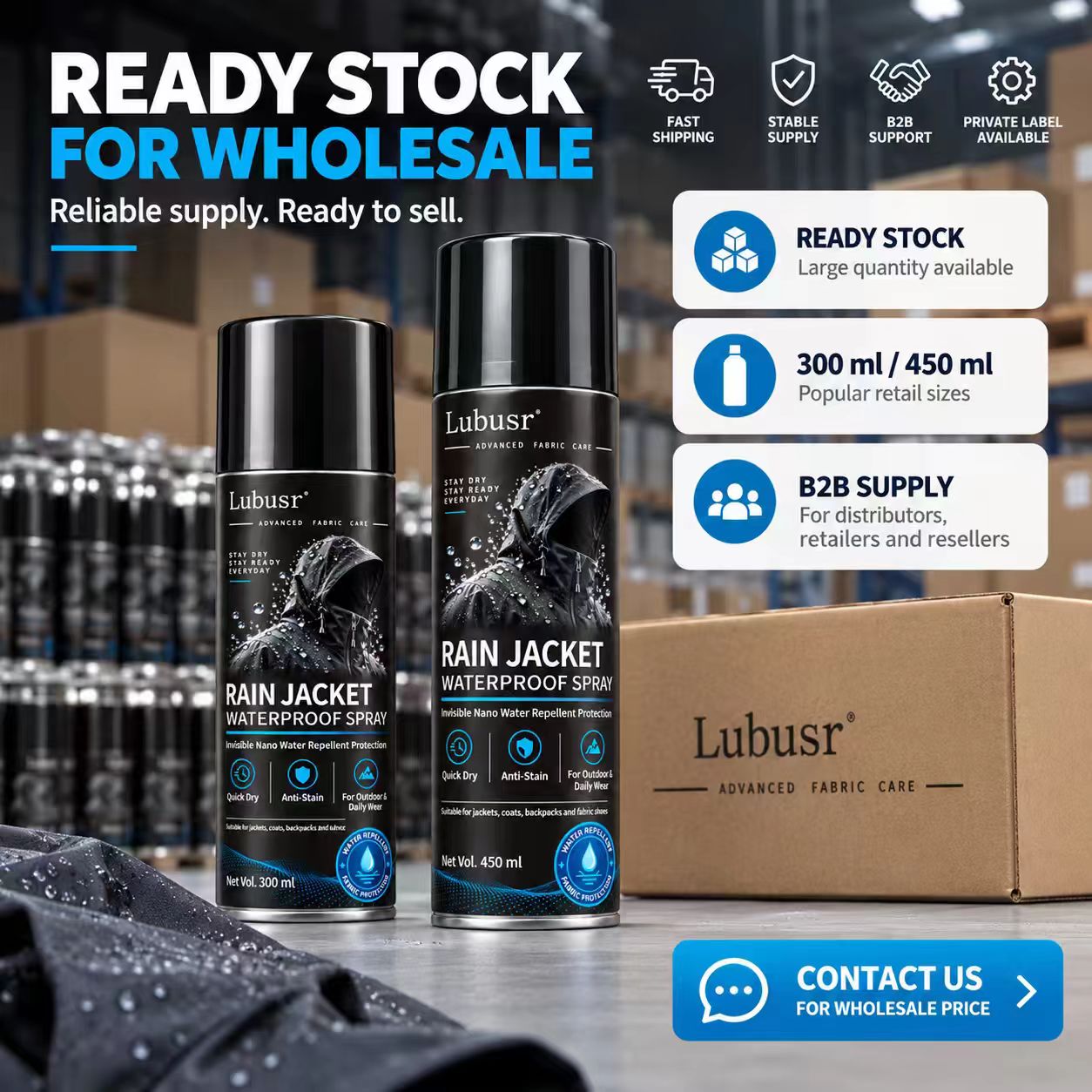 Ready stock rain jacket waterproof spray for wholesale and B2B supply